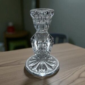 VTG Elegant Candle Holder Cut Clear Lead Crystal 3 sided Old Hollywood  5 in.